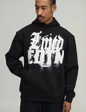 Herren Oversized Lmtd Edtn Graffiti Print Hoodie Sweatshirt Black Größe XS - boohooMAN - FashionsVida