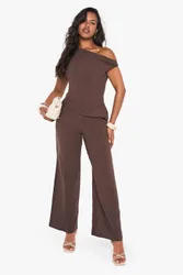 Womens Linen Look Twist Strap Jumpsuit - Chocolate Rayon - Size 14 Uk