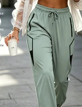 Pantalones largos deportivos de verano minimalistas y versátiles para mujer con cintura con cordón y puños, pantalones largos casuales de moda de u - Shein - FashionsVida