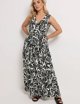 Women's Abstract Floral Wrap Dress in Black Size: 18 - Black - Size: 18 - Yours - FashionsVida