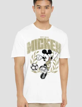Unisex Mickey Mouse Laurel Football T-Shirt, White Size: 3XL - White - Size: 3XL - Disney - FashionsVida