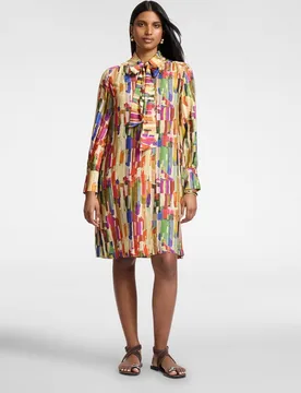 Vestido estampado con lazo largo midi con fajín para anudar al cuello - Elena Miró - FashionsVida
