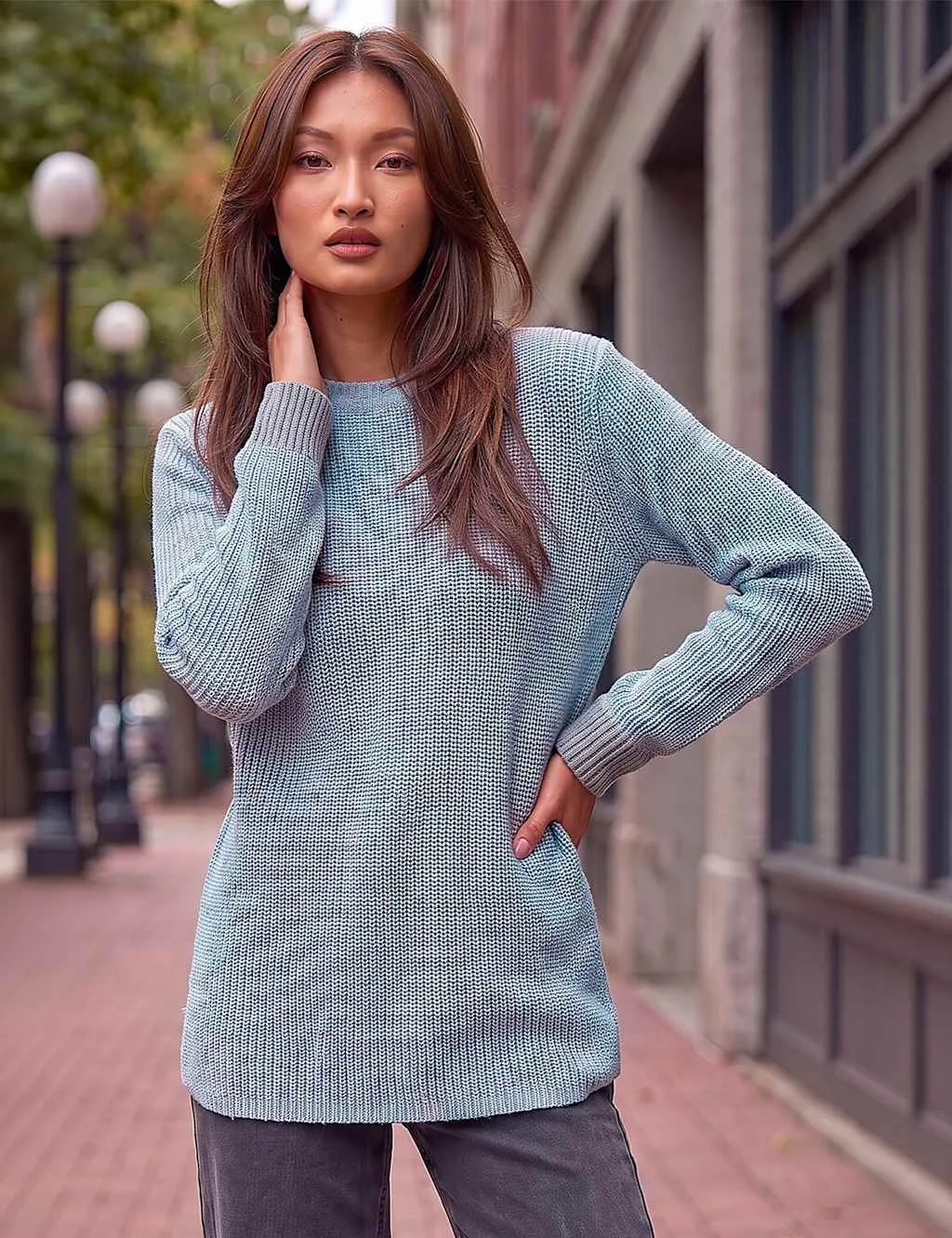 Contrast Cuff Knitted Jumper Blue female - Roman - FashionsVida