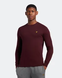 Mens Cotton Merino Crew Neck Jumper In Burgundy - Size Small