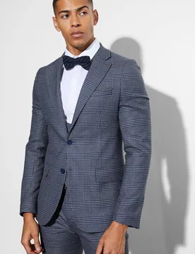 Herren Skinny Fit Einreihiger Karierter Blazer Navy Größe 38 - boohooMAN - FashionsVida