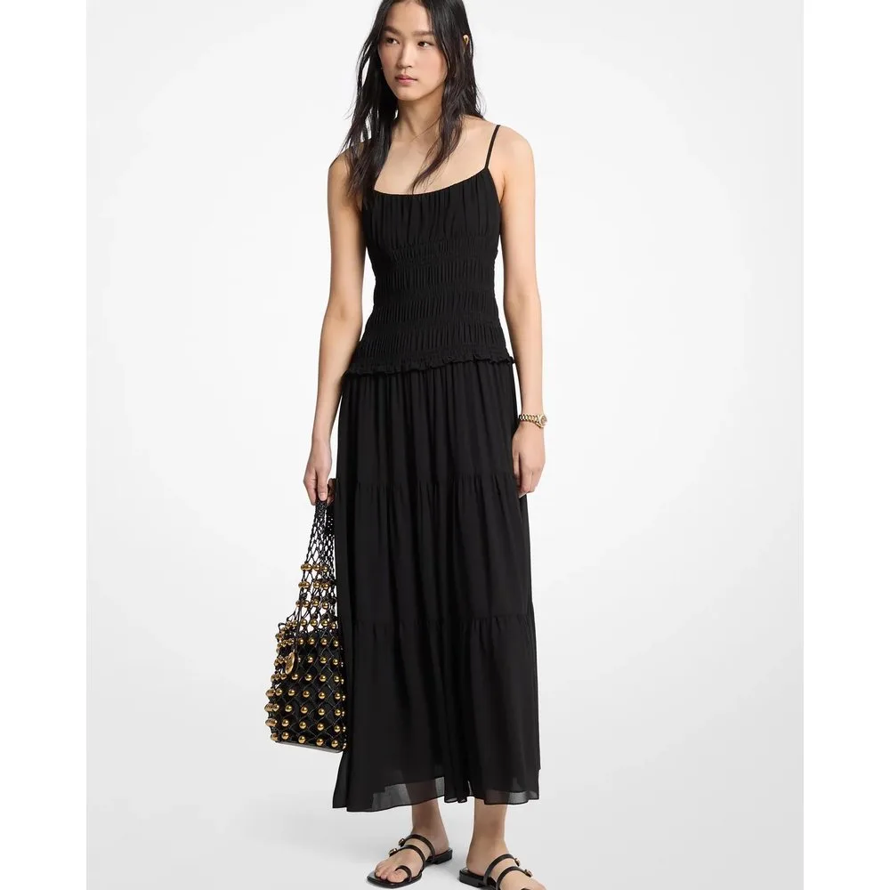 Vestido largo fruncido de georgette - MICHAEL Michael Kors - FashionsVida