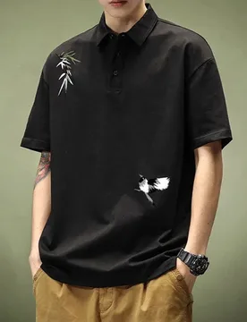 Men's Clothing Black Printed Short Sleeve Polo Shirt High-End Button-Down Collar Slim Fit Casual Comfortable Top for Summer - Aliexpress - FashionsVida