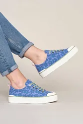 Women's 'Levan' Chunky Canvas Trainers Shoes in Blue Size: 4 - Blue - Size: 4