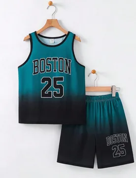 Set de 2 piezas de camiseta de tirantes y pantalones cortos casuales y sueltos con patrón degradado de letras para niños/preadolescentes, adecuado p - Shein - FashionsVida