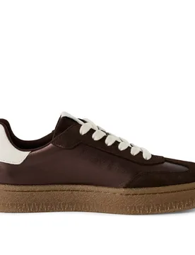 Womens Brown White Suede Leather Fashion Lace Up Sneakers - Size Eu 37 - Tamaris - FashionsVida
