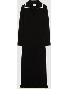 Vestido de punto largo entallado con escote en v y doble cuello - CLAUDIE PIERLOT - FashionsVida