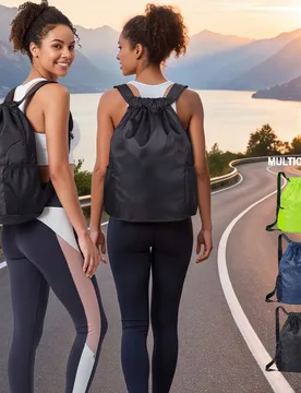 Pieza Mochila deportiva de gran capacidad con cordón, bolsa de fitness de moda con bolsillo interior, bolsillos laterales de malla, diseño de cordó - Shein - FashionsVida