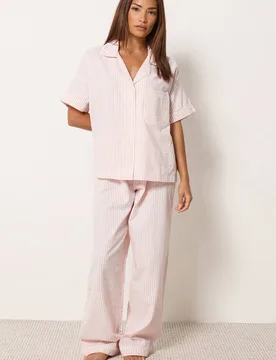 Women's Petite Set Stripe Wide Leg Pyjamas in Pink Size: 16-18 - Pink - Size: 16-18 - PixieGirl - FashionsVida