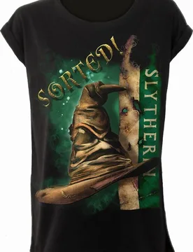 T-Shirt - Slytherin Hat - S bis XXL - für Damen - Größe L - schwarz - Lizenzierter Fanartikel - Frauen - female - Harry Potter - FashionsVida