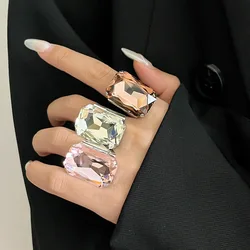 New ring for women big rectangle artificial gemstone open ring