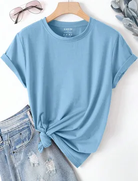 Camiseta casual de manga corta para mujer con cuello redondo y unicolor para verano L - Shein - FashionsVida