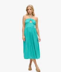 Superdry Damen Midikleid mit Aussparung Grün - Größe: 44