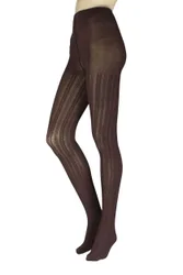 Women's 1 Pair Charnos Chevron Stripe Pattern Tights Chocolate Medium/Large - Brown - Size: Medium