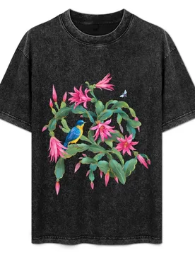 Flowers and colorful bird T-Shirt Basic Lightweight Short Sleeve Tee - Aliexpress - FashionsVida