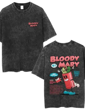 Bloody Mary Cocktail Cartoon Funny Meme Washed T-shirt Men Women Casual Vintage T Shirts Sumemr Men's Oversized Crewneck Tshirt - Aliexpress - FashionsVida