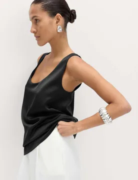 Satin Scoop Neck Cami Top Black female - M&S - FashionsVida