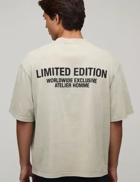 Mens Oversized Limited Edition Washed Raised Text T-Shirt - Beige Cotton - Size X-Small - boohooMAN - FashionsVida