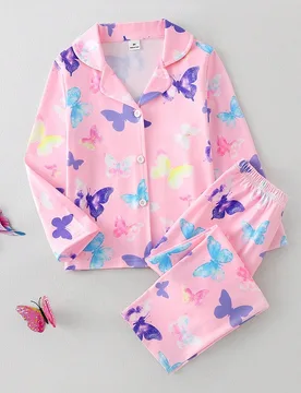 Pijama de niña con cárdigan de manga larga y pantalones, tejido de punto suave y agradable a la piel, estilo dulce, lindo, elegante y casual para us - Shein - FashionsVida