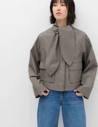 Cotton Rich Tie Neck Cropped Jacket Silver female