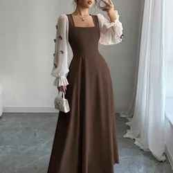 Vestido de mujer con parches tejidos, decoración de lazo y cintura ceñida S