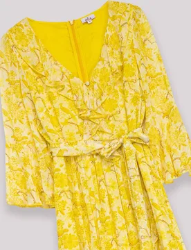 Vestido largo con escote en pico manga larga y falda asimétrica - Niza - FashionsVida