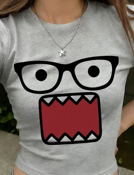 Top corto con estampado gráfico para jóvenes, camiseta corta de manga corta ajustada casual de verano, camiseta corta de ajuste cómodo para niñas, - Shein - FashionsVida