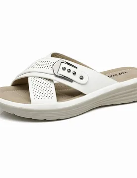 Women's Cross Strap with Decorative Buckle Mule Slippers Slide Sandals in White Size: 7.5 - White - Size: 7.5 - IVACHY - FashionsVida