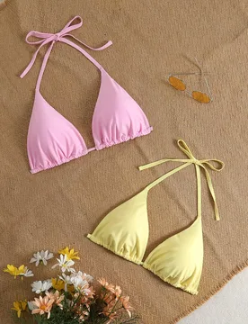 Nuevas Llegadas Primavera/Verano Tallas Grandes Mujeres Bikini Top Color Macaron Lindo, Adecuado para Playa, Resort, Fiesta de Piscina 0XL - Shein - FashionsVida