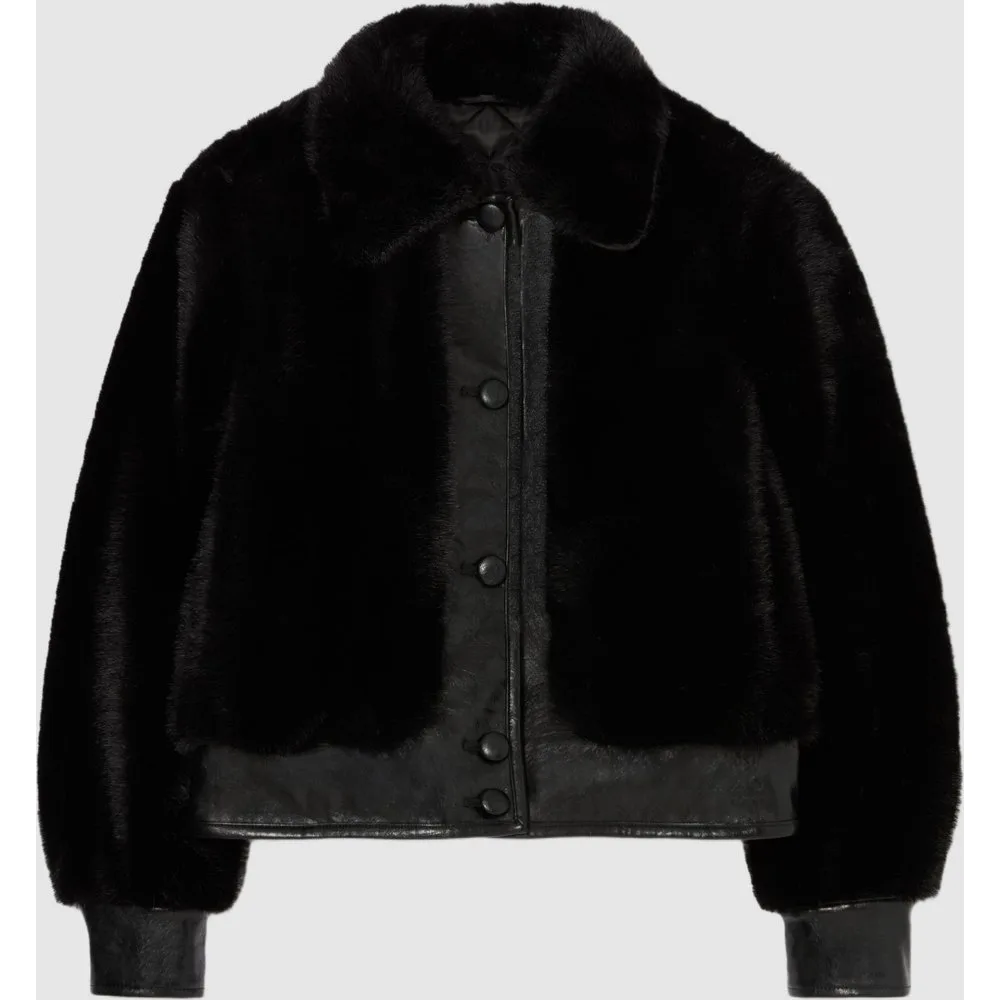 Cazadora de mujer corta con pelo sintético y cuello camisero - CLAUDIE PIERLOT - FashionsVida