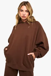 Womens Raglan Seam Oversized Hoodie - Chocolate Cotton - Size Small