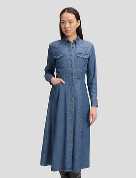 Regular Western Mid Calf Dress Classic Blue Größe L female - Lee - FashionsVida