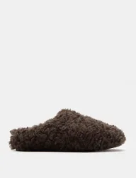 Borg Back Tab Mule Slippers Brown female