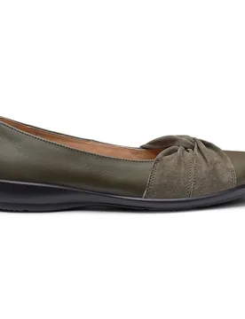 Women's Wide Fit 'Lark' Ballerinas in Khaki Size: 5.5 - Khaki - Size: 5.5 - Hotter - FashionsVida