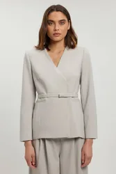Women's Compact Stretch Belted Tailored Jacket in Grey Marl Size: 16 - Grey Marl - Size: 16