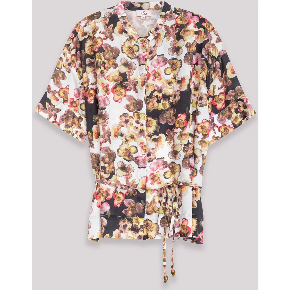 Blusa de mujer estampada de manga corta con cierre frontal - Niza - FashionsVida