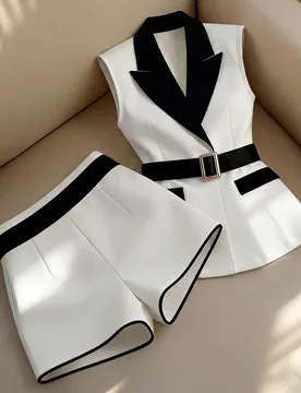 Conjunto de top y shorts de mujer con parches, traje casual de viaje S - Shein - FashionsVida