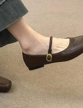 Zapatos planos Mary Jane de punta cuadrada estilo retro para mujer, estilo universitario con vamp bajo, cómodos zapatos planos con una sola correa tr - Shein - FashionsVida