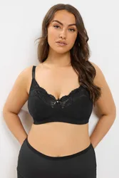 Women's Non-Wired Cotton Bra With Lace Trim in Black Size: 40H - Black - Size: 40H
