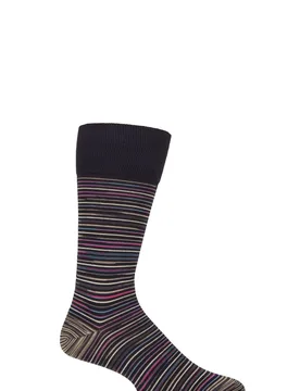 Mens 1 Pair Atolla Organic Cotton Striped Socks Navy 10-12 Mens - Blue - Size: 10-12 Mens - Pantherella - FashionsVida