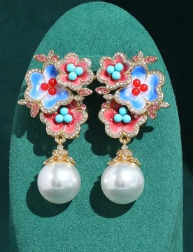 Vintage Butterfly Orchid Pearl Drop Earrings Luxury Antique Art Deco Turquoise Blue Enamel Gold Color Jewelry Brand Quality Gift - Aliexpress - FashionsVida