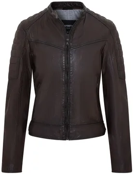 Womens Brown Retro Quilted Biker Jacket - Horten - Dark Brown Lamb Leather - Size X-Small - Infinity Leather - FashionsVida