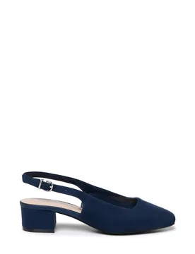 Women's Giulietta' Wide Fit Square Toe Block Heel Slingback Shoes in Navy Size: 4E - Navy - Size: 4E - Paradox London - FashionsVida