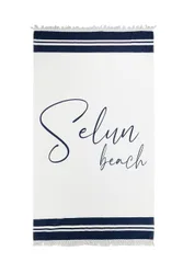 Telo mare bianco blu con frange 261009