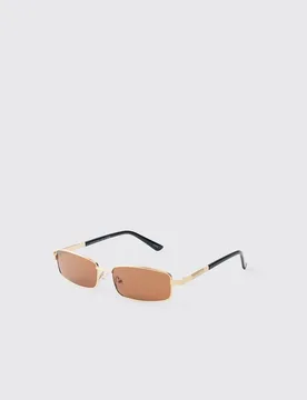 Herren Metall-Rechteck-Sonnenbrille Golden - boohooMAN - FashionsVida
