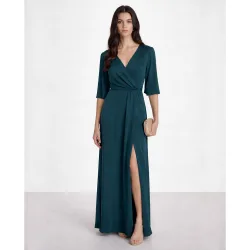 Vestido largo de gasa con escote cruzado